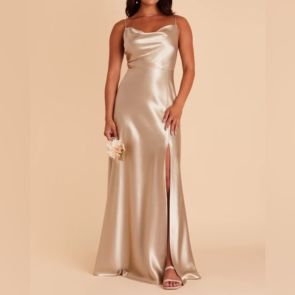Birdy Grey champagne shiny satin neutral champagne Lisa long dress
